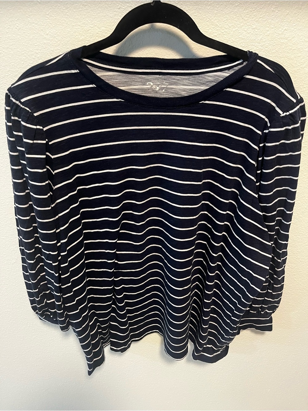 Maurices 24/7 Striped Puff Sleeve Long-Sleeve Crewneck Top - Navy and White